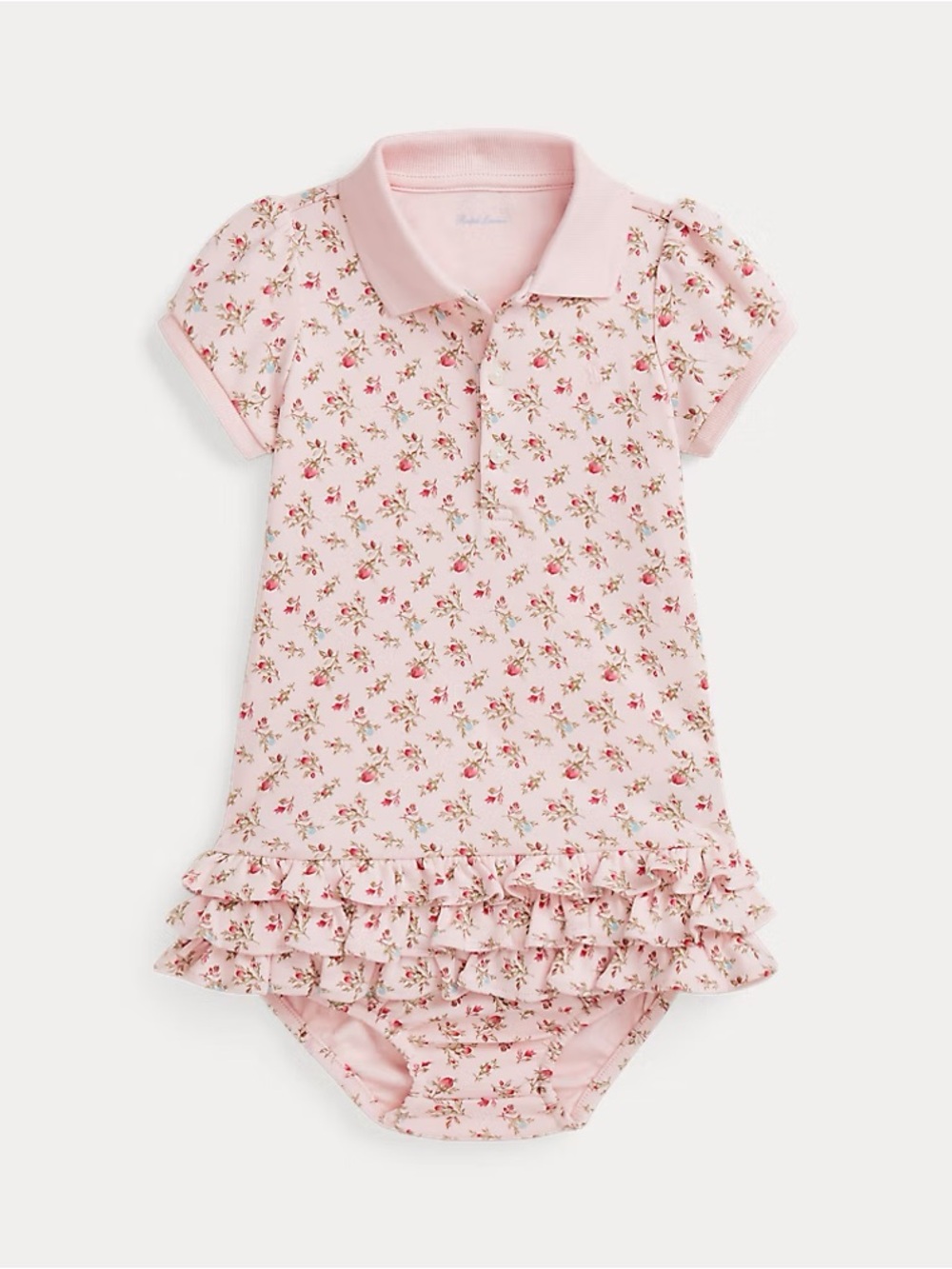 Floral Soft Cotton Polo Dress and Bloomer Set Baby Girl’s Schiffli Ralph Lauren